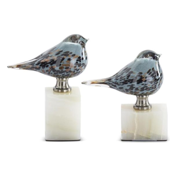 Blue Glass Bird on Marble Base