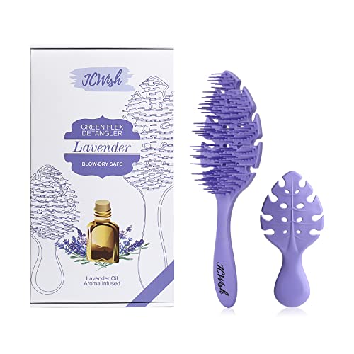 2-Pack GreenFlex Scented Detangling Brush - Bounce Curl Defining Detangler - Essential Oil Infused Styling Tools For Wet Dry Thick Natural 3a to 4c Kinky Curly Wavy Hair - Lavender Purple