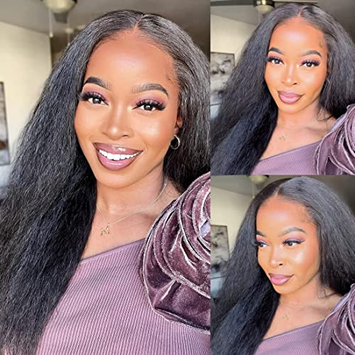 Recomtic Kinky Straight U Part Wig Human Hair Wigs for Black Women Glueless None Lace Front Wig Middle Part Brazilian Hair Clip in Half Wig 18 Inch
