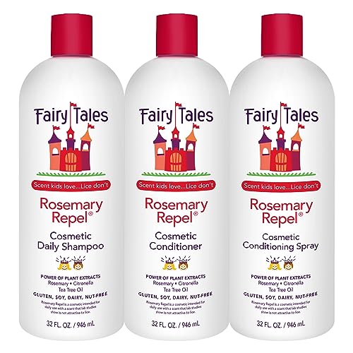 Fairy Tales Rosemary Repel Daily Kids Shampoo, Conditioner & Conditioning Spray Refill Trio– Kids Like the Smell, Lice Do Not