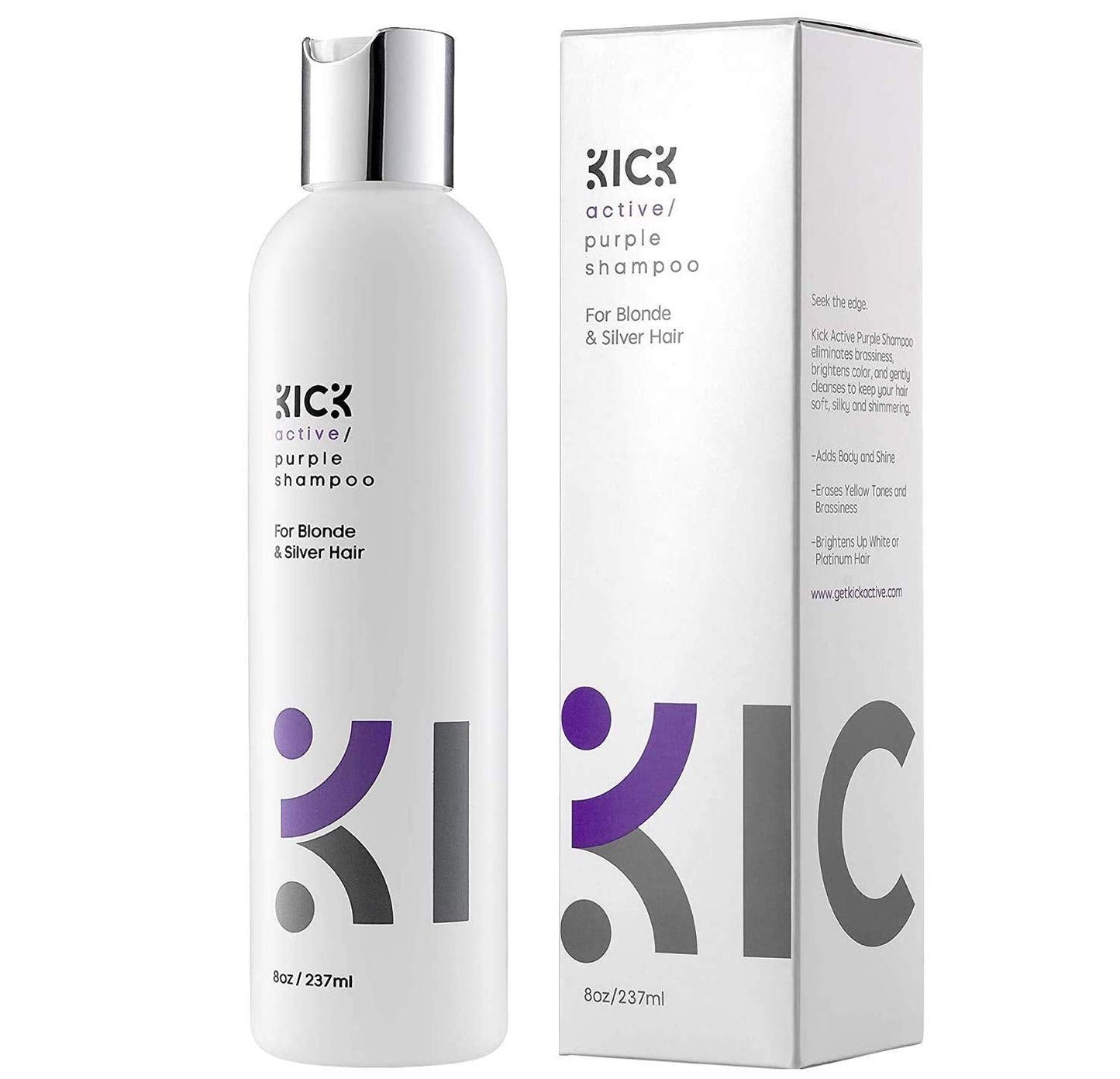 Kick Purple Shampoo for Blonde Hair – Award Winning, Purple Toning Blonde Shampoo Instantly Brightens & Washes Away Brassy Yellow Tones on Blonde, Silver, Grey Hair – 8oz