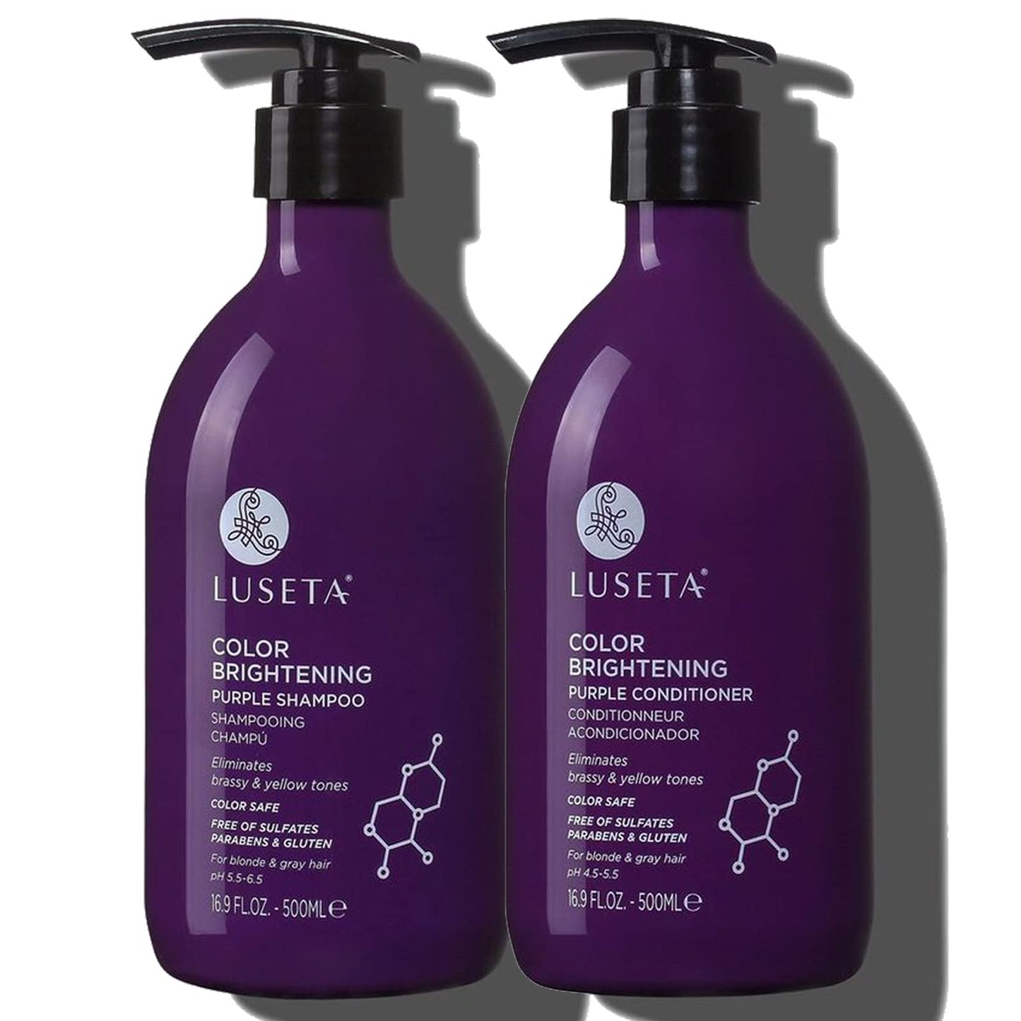 Luseta Purple Shampoo and Conditioner Set for Color Treated Hair-Brass Toning for Blonde or Gray Hair-Sulfate Free Purple Shampoo & Purple Conditioner