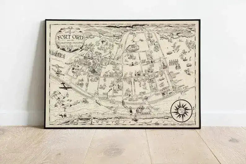 Decorative Map of Fort Ord| Poster Print