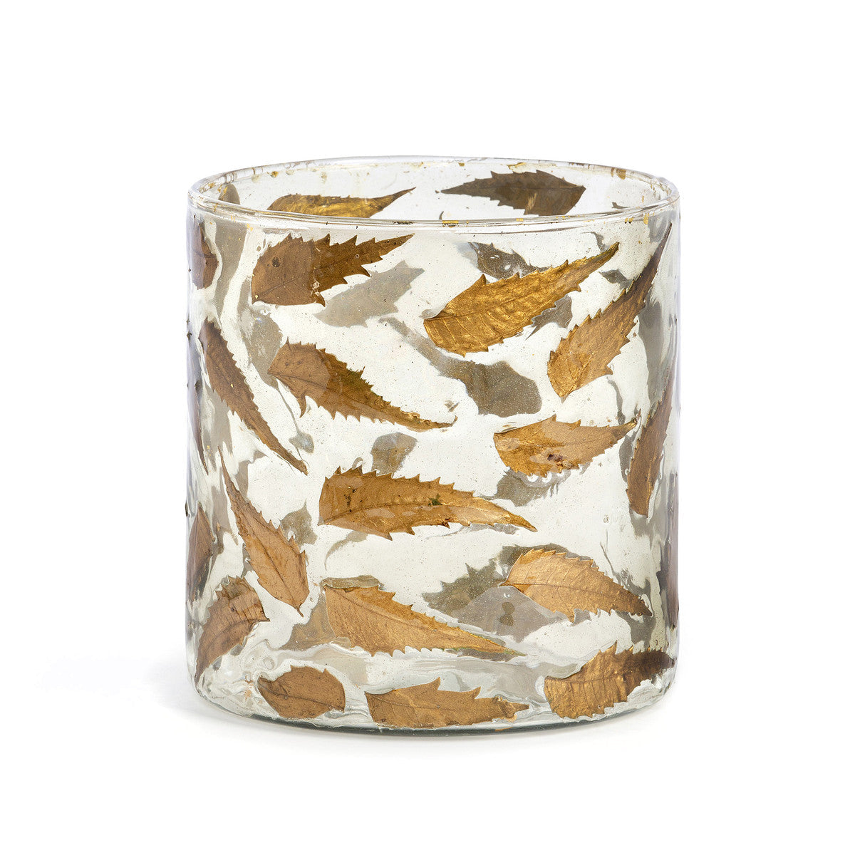 Large Bronze Leaf Embossed Glass Hurricane