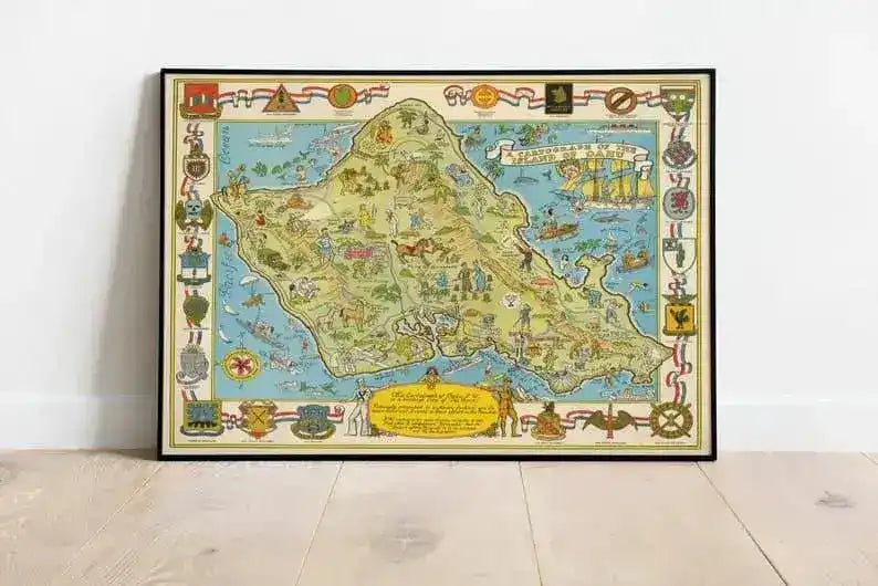 Oahu Island Map Print| Fine Art Prints