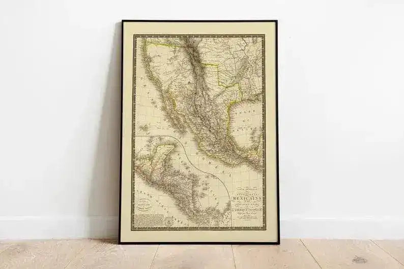 Historical Map of Mexico 1821| Old Map Wall Decor