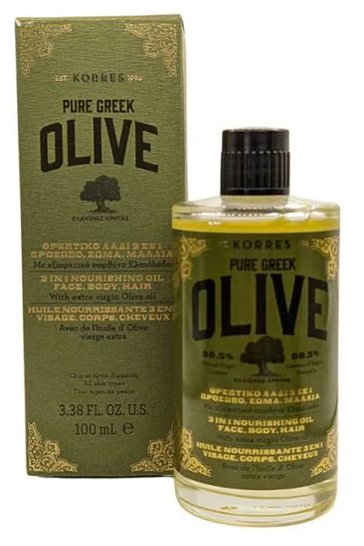 Korres 3 in 1 Nourishing Oil - Pure Greek Olives for Face, Body, & Hair | All Skin Types | 100ml