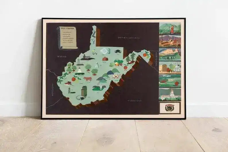 Historical Map of West Virginia| 1938 West Virginia Map Wall Print