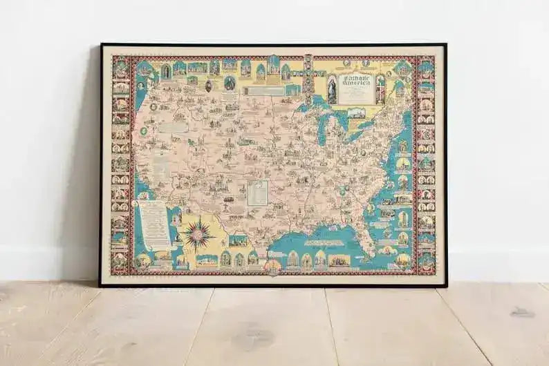 Map of Catholic America| Religious Print Wall Art