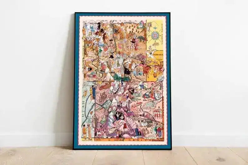 Map of State of Colorado and Wyoming| Decorative Wall Art