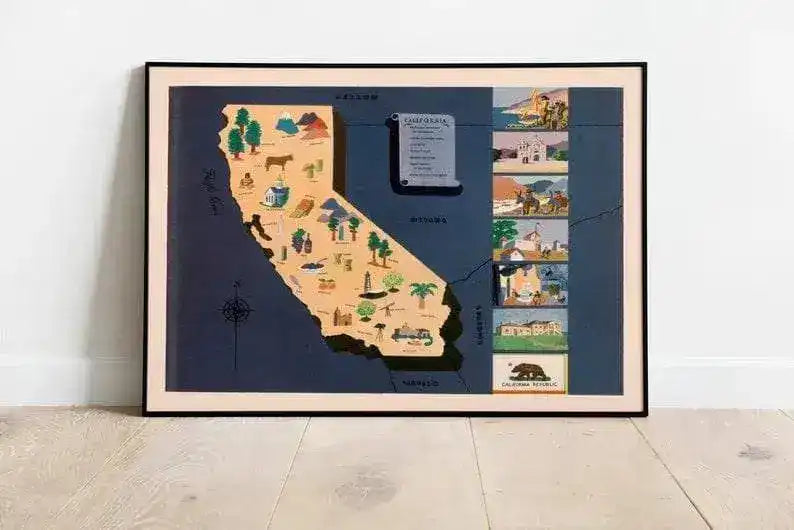 Historical Map of California| 1938 California Map Wall Print