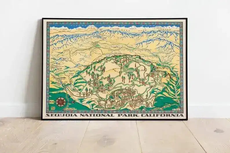 Sequoia & Kings Canyon National Parks Map Print| Sequoia Map Wall Art