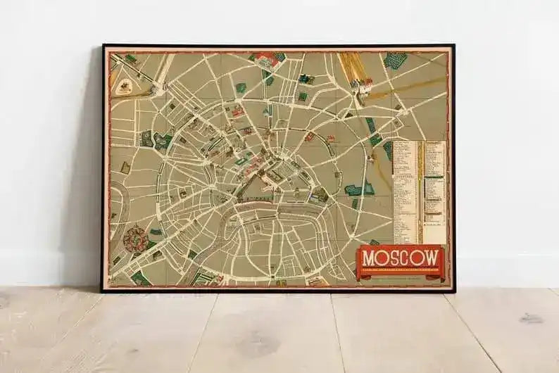 Moscow Pictorial Street Map 1938| Moscow Map Wall Print