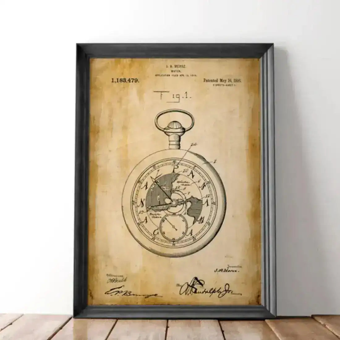 Vintage Pocket Watch Paten Poster Wall Print