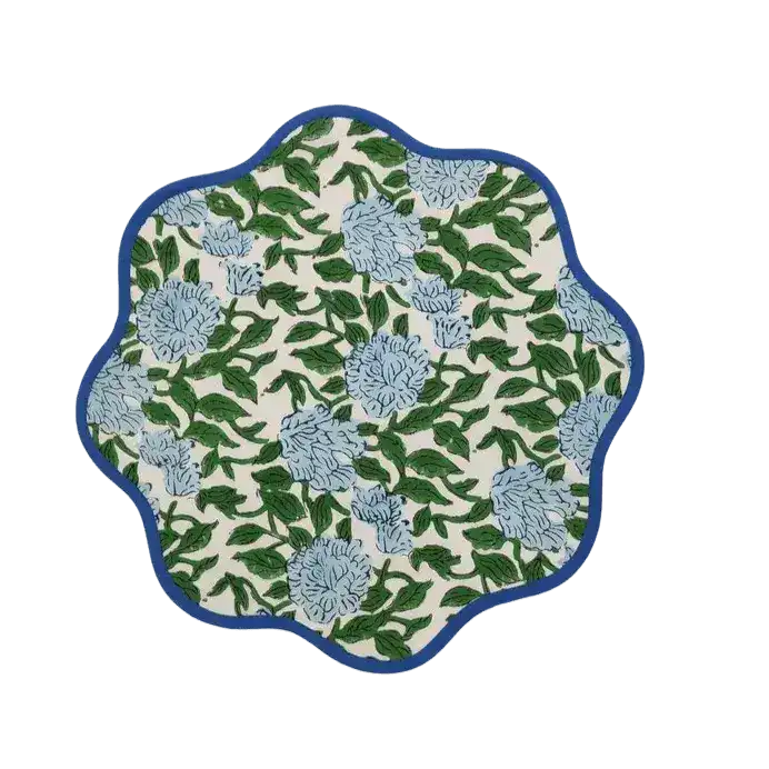 Blue Botanical Round scalloped Placemats - MAIA HOMES