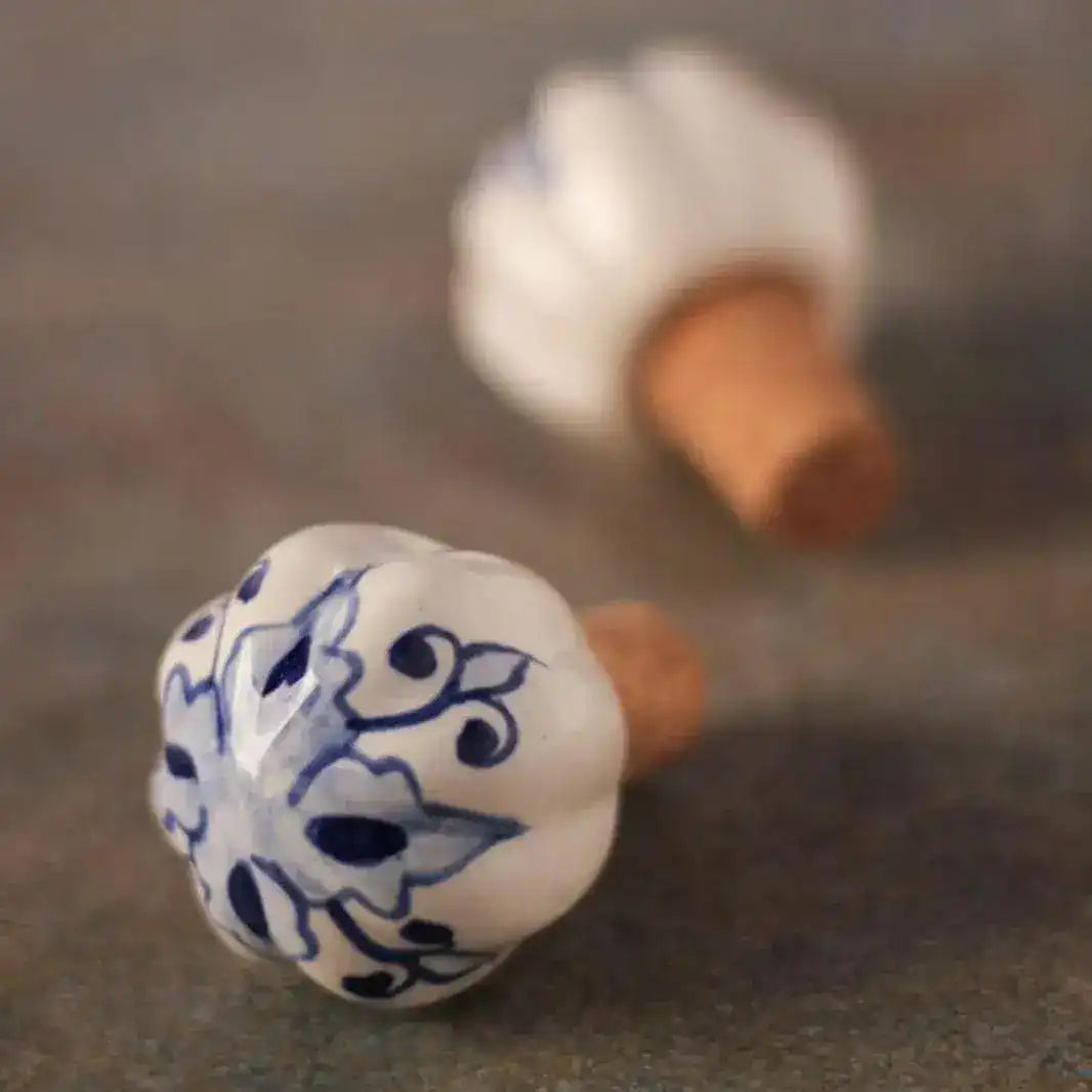 Ceramic Hand Painted Wine Bottle Stopper - Set of 2 Blue