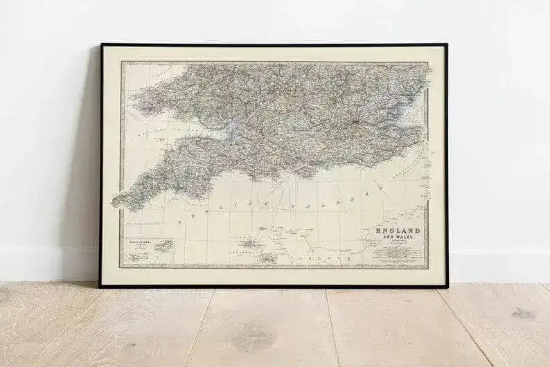 Composite Map of England and Wales Southern 1861| Old Map Wall Decor
