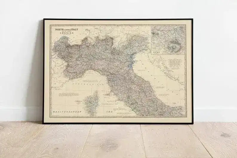 Composite Map of North and Central Italy and Corsica 1861| Map Wall Decor