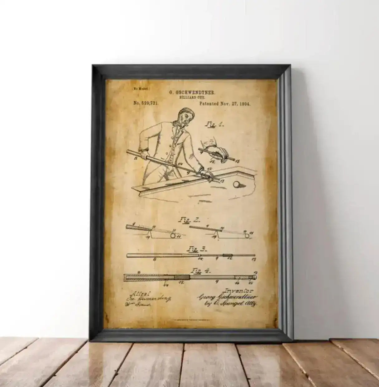 Cue Stick Billiards Vintage Poster Print