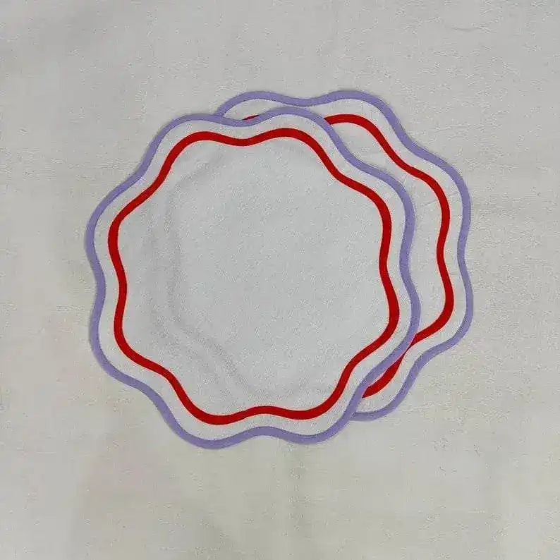 Double Trim Scalloped Round Cotton Placemats - MAIA HOMES