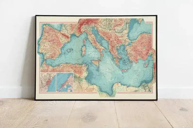 Geographical Map of Mediterranean Sea| Map Wall Decor