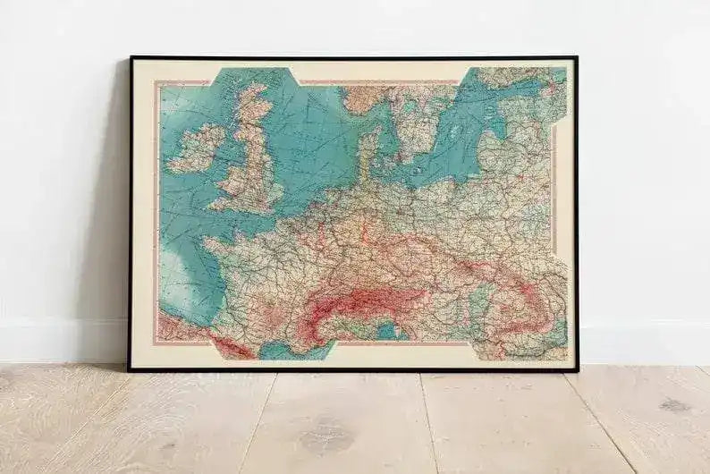 Geographical Map of Western Europe| Map Wall Decor