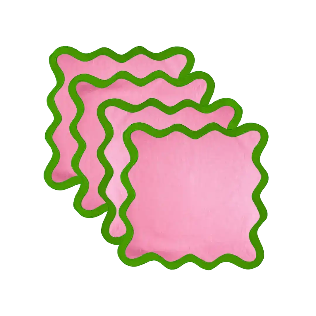 Green and Pink Scallop 100% Linen Square Placemat - Set of 4