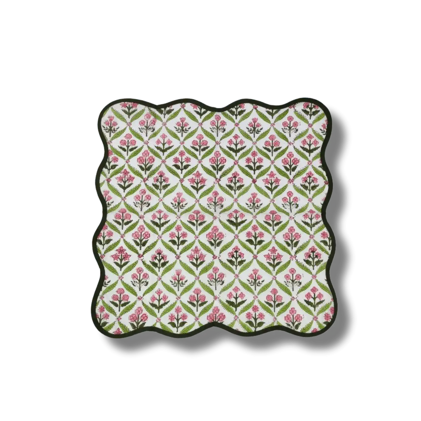 Hand-Block Print Dark Green Piping Scallop Cotton Napkins