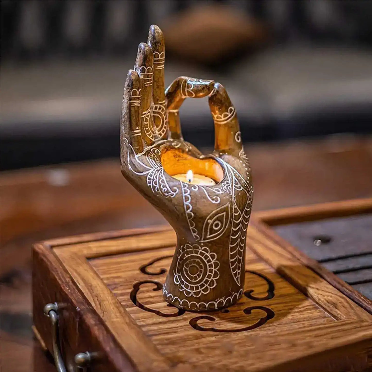 Hand Carved Buddha Mudra Hand Candle Holder