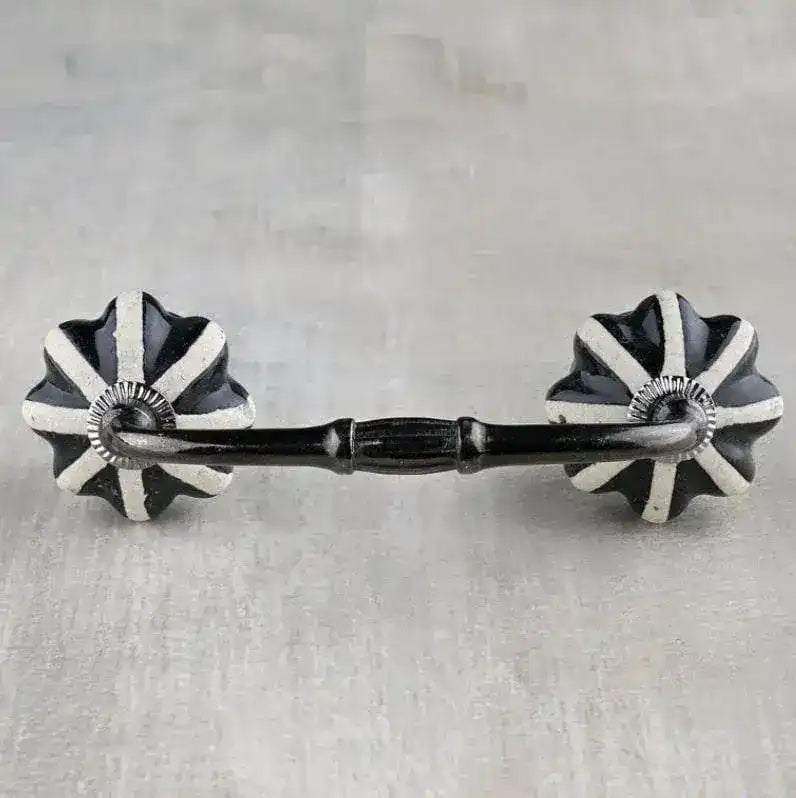 Handmade White Stripe Dresser Cabinet Pulls - Set of 4