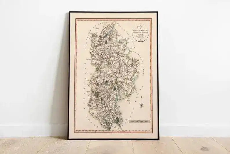 Historical Map of Bedfordshire 1801| Old Map Wall Decor