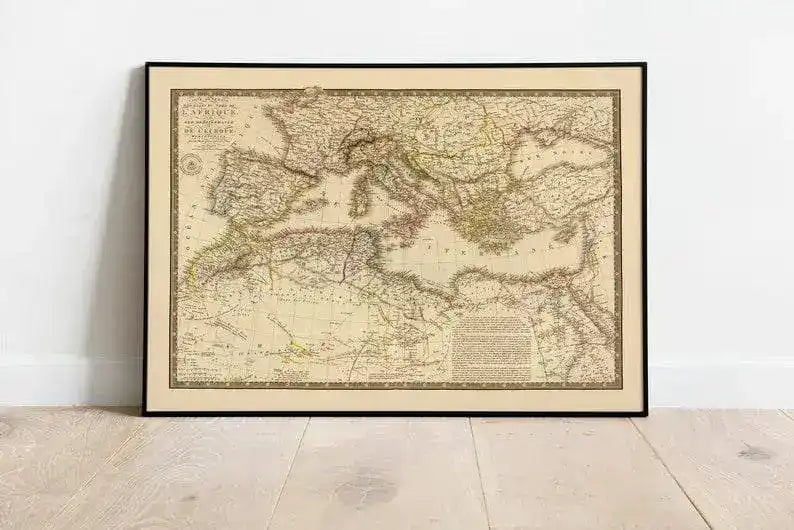 Historical Map of Mediterranean Sea| Old Map Wall Decor