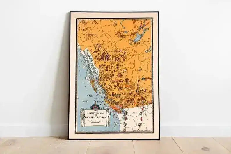 Vintage Map of British Columbia| Poster Print