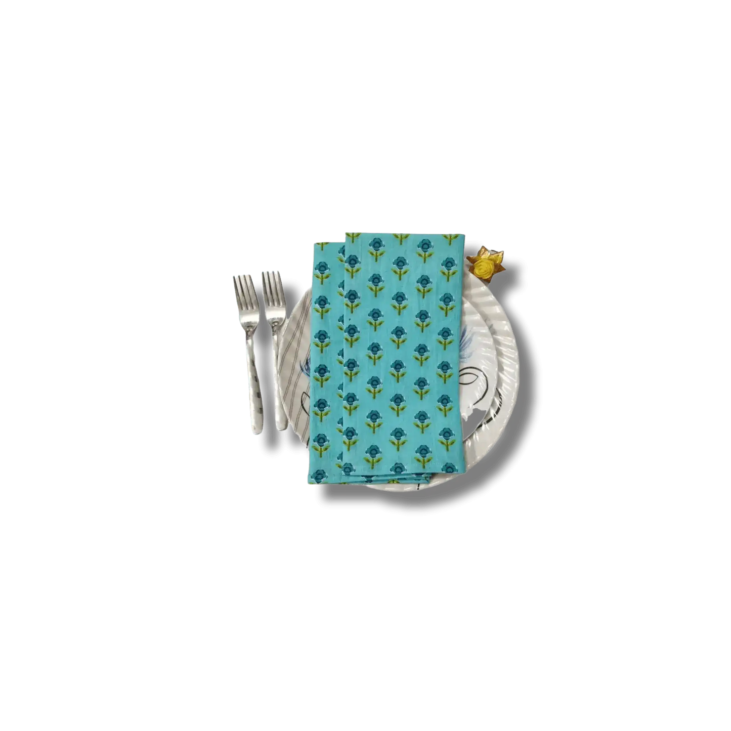 Indian Roses Floral Block Printed Cotton Napkins