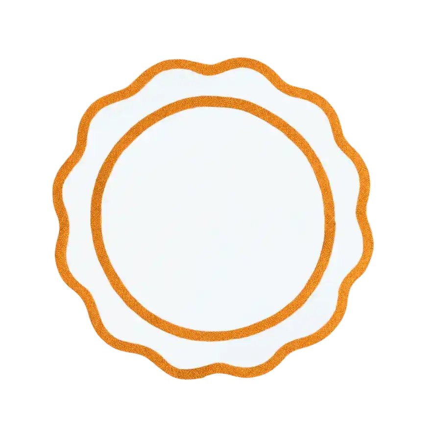 Orange and White Scalloped Round Cotton Placemats - Set of 4