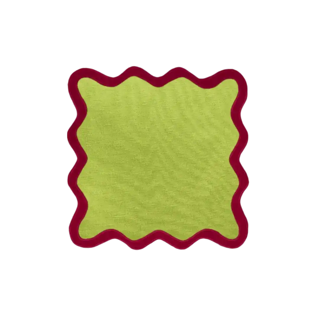 Red and Lime Green Scallop 100% Linen Square Placemat