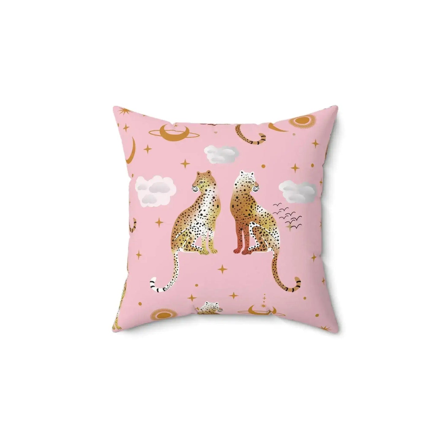 Royal Leopard Pair on Pink Spun Polyester Square Pillow - MAIA HOMES