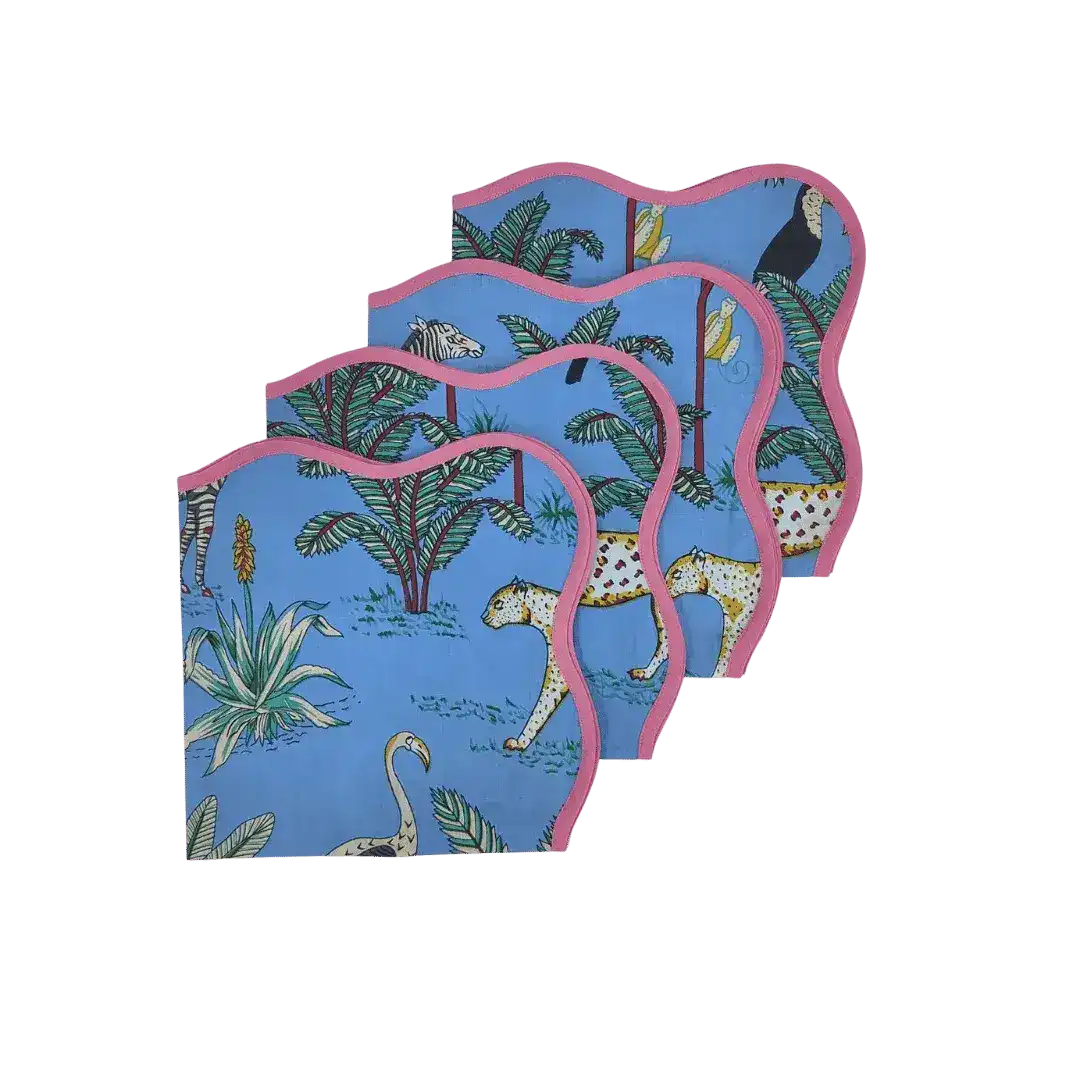 Safari Scalloped Cotton Napkins - Pink Trim