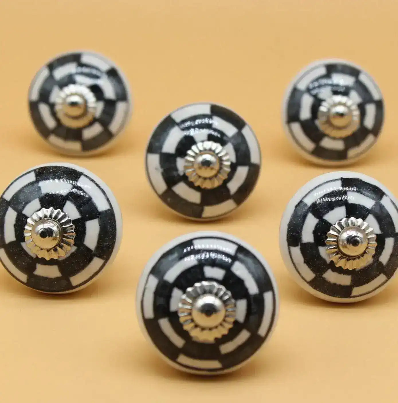 Tikka Black and White Stripe Ceramic Knobs - Set of 6