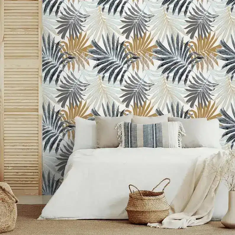Vintage Oversized Ferns Tropical Leaves Wallpaper