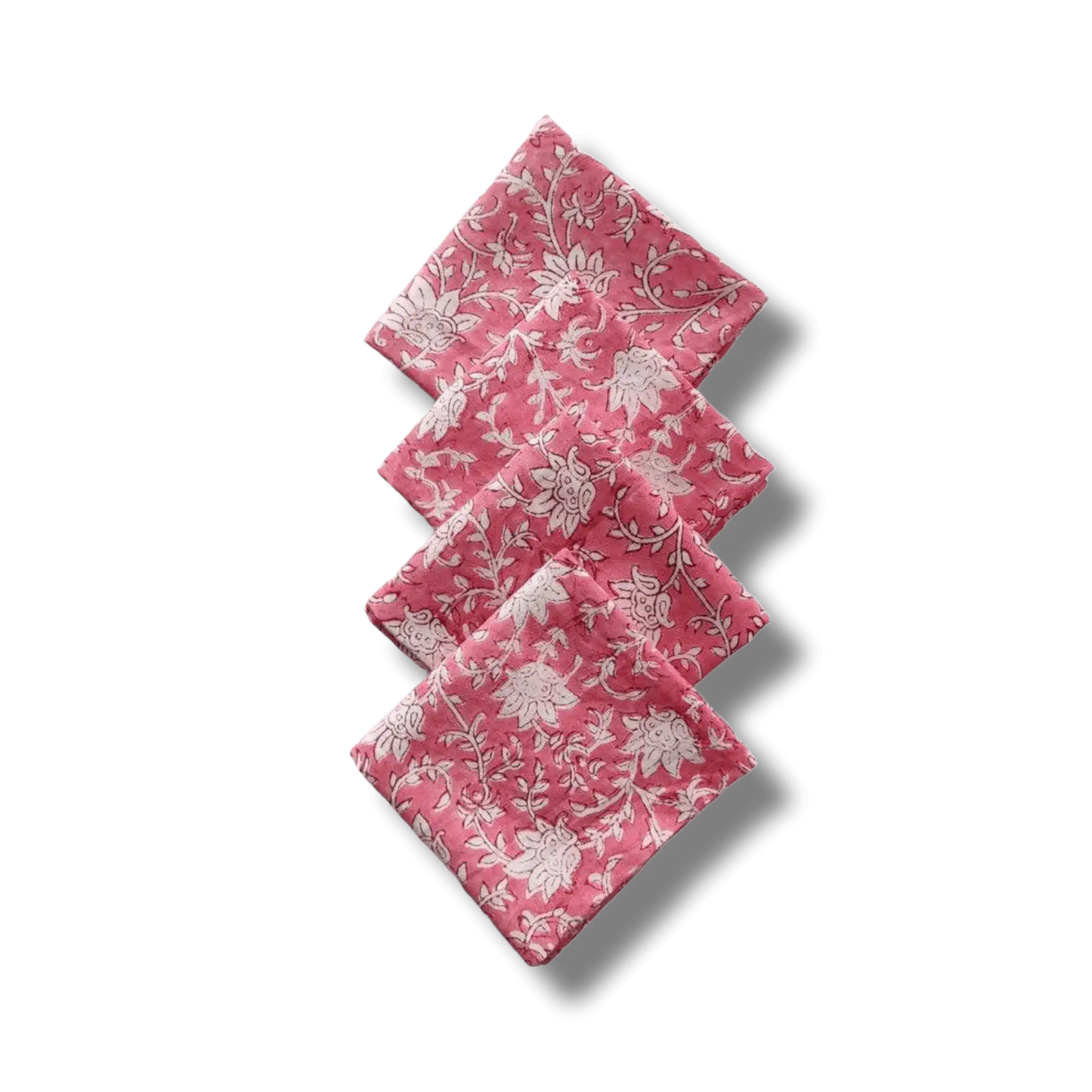 White and Pink Floral Block Printed Cotton Napkins