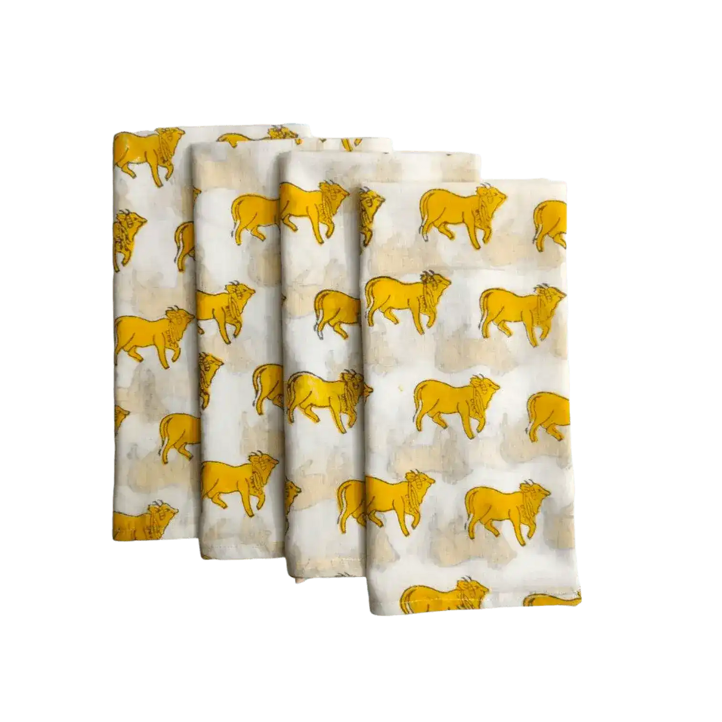 Yellow Cows Block Printed Cotton Napkins