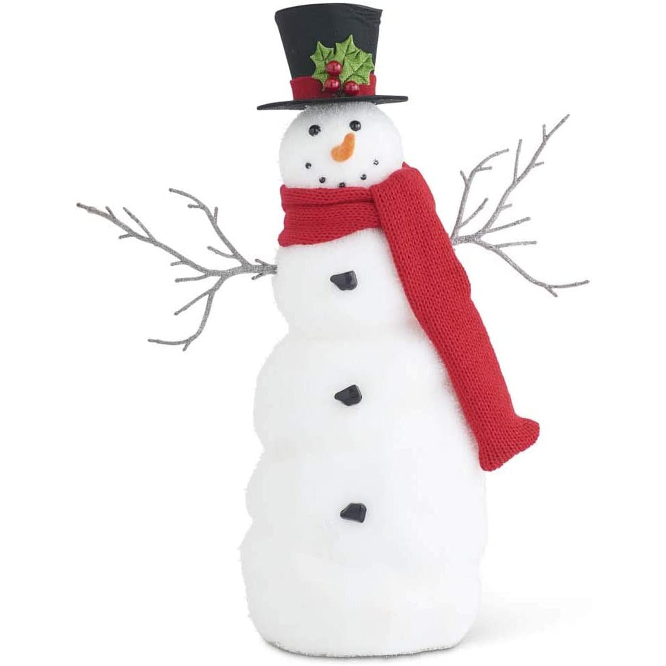 16.25 Inch Glittered Snowman w/Felt Hat Twig Arms & Red Scarf