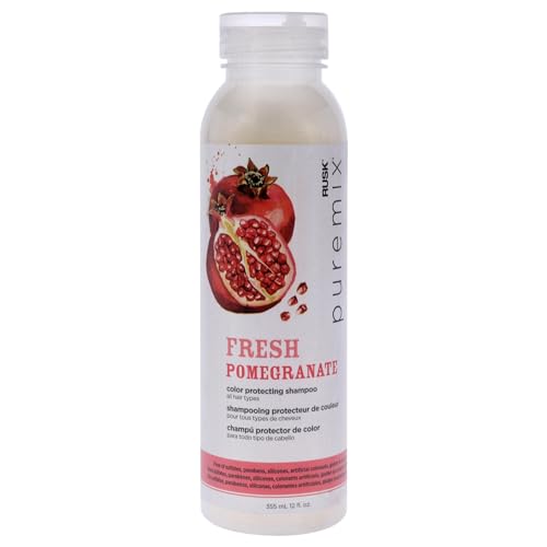 Rusk Puremix Fresh Pomegranate Color Protecting Shampoo for All Hair Types, 12 oz., Prolong Color Radiancy and Shine, Reduces Dryness and Breakage, Cruelty-Free