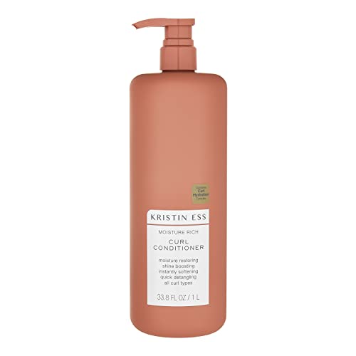 Kristin Ess Hair Moisture Rich Curl Conditioner for Curly + Wavy Hair, Curly Hair Product, Detangler, For Dry Damaged Hair, Vegan, Sulfate, Paraben and Silicone Free, Color + Keratin Safe, 33.8 fl oz