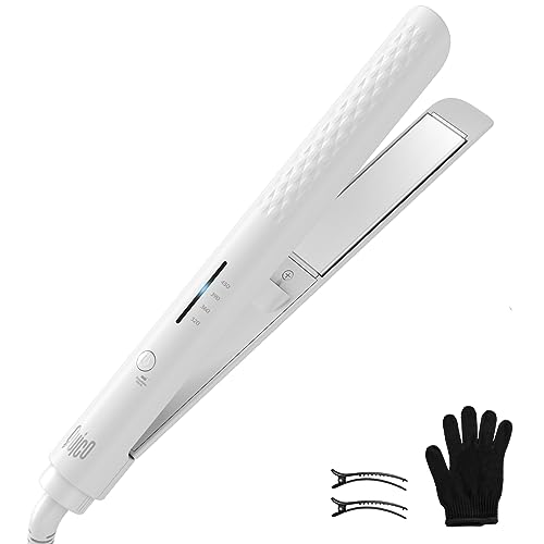 Quico Hair Straightener, Professional Negative Ion Flat Iron Hair Straightener, 15s Fast Heating, Temp Memory, 320℉-450℉, 110-240V, Auto-Off, with Glove and Clips, Gift, White