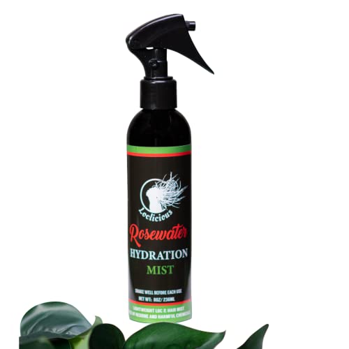 Loclicious Hydrating Rosewater Mist Spray for Locs | Premium Loc Moisturizer for Healthy Hair | Nourishes All Types of Locs, Natural Hair, Two-strand Twist Dreadlocks and Braids| Infused with Aloe, Essential Oils, and Glycerin | Organic Vegan Conditioner