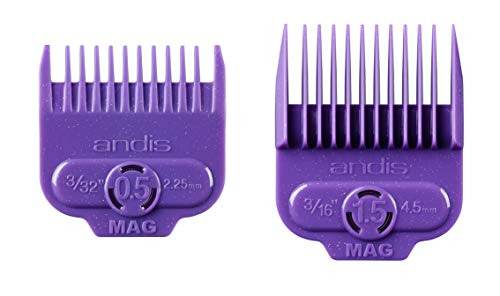 Andis 66560 Magnetic Comb Set - Dual Pack 0.5 & 1.5 - Long-Lasting Performance - Provides Safe & Accurate Clipper Cutting – 2 Count – Violet