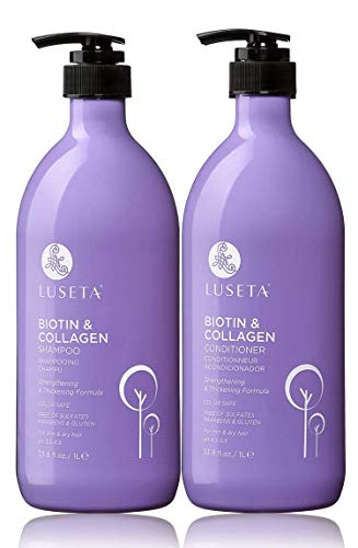 L LUSETA Biotin & Collagen Shampoo & Conditioner Set 2 x 33.8oz - Thickening for Hair Loss & Fast Hair Growth - Infused with Argan Oil to Repair Damaged Dry Hair - Sulfate Free Paraben Free