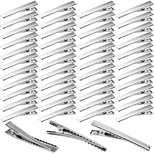 Elcoho 200 Pieces Metal Hair Clips Single Prong Curl Clips Silver Alligator Section Clips with Teeth Hairbow Accessory for Women Girls